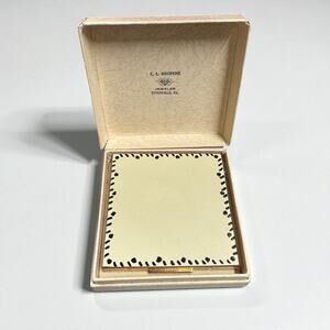 Vtg Elgin Powder Compact Cream Black Enamel Gold Mirrored Puff